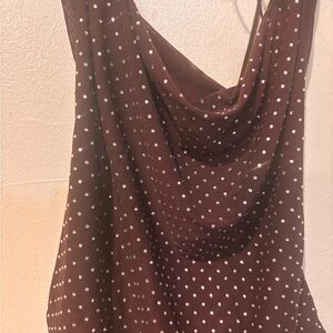 Zara Brown rhinestone tulle top